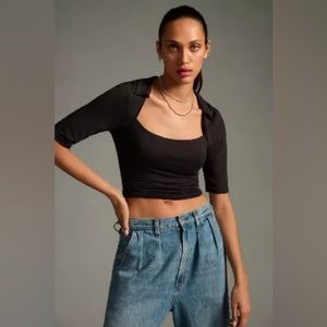 ✨ Anthropologie Collared Square-Neck Tee Sz M